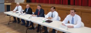 Visalia City Council candidates (l-r): Greg Collins, Steve Nelsen, Warren Gubler, Vincent Salinas and Michael Brown.