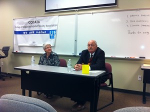 COS Board of Trustees Ward 1 Candidates Laurel Barton and Greg Sherman answer questions at the October 7 forum.