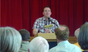 Devon Mathis at his July 31 town hall meeting.