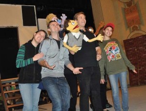 The cast of Avenue Q rehearsing. Courtesy/Lindsay Community Theater