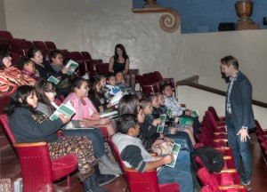 Symphony Music Director Bruce Kiesling talks with Pixley students.