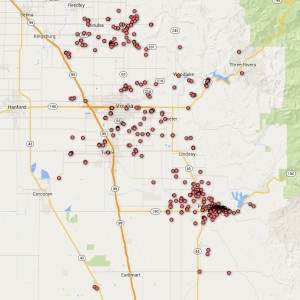 938 Reported Private Well Failures (increase of 27 from previous report) as of February 17, 2015. Map courtesy County of Tulare.
