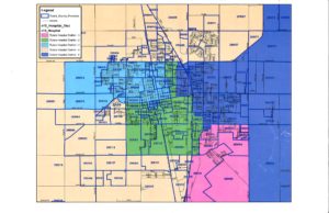 The map above shows the five Tulare Hospital District zones. Courtesy/Tulare County Registrar of Voters